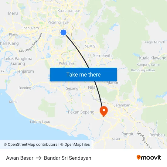 Awan Besar to Bandar Sri Sendayan map