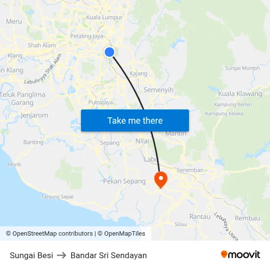 Sungai Besi to Bandar Sri Sendayan map