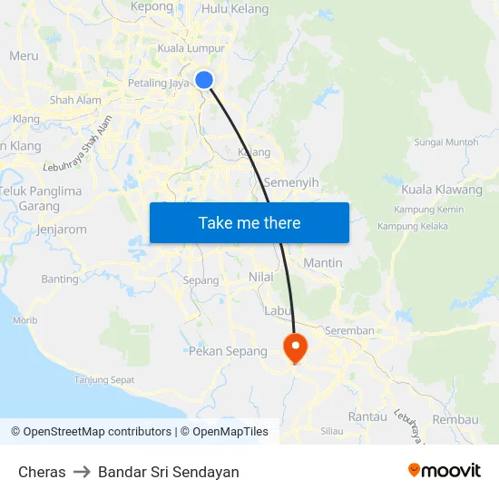 Cheras to Bandar Sri Sendayan map