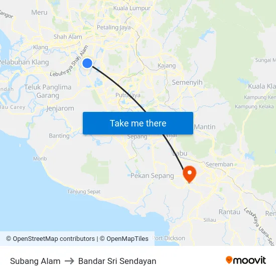Subang Alam to Bandar Sri Sendayan map