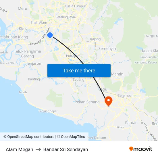 Alam Megah to Bandar Sri Sendayan map
