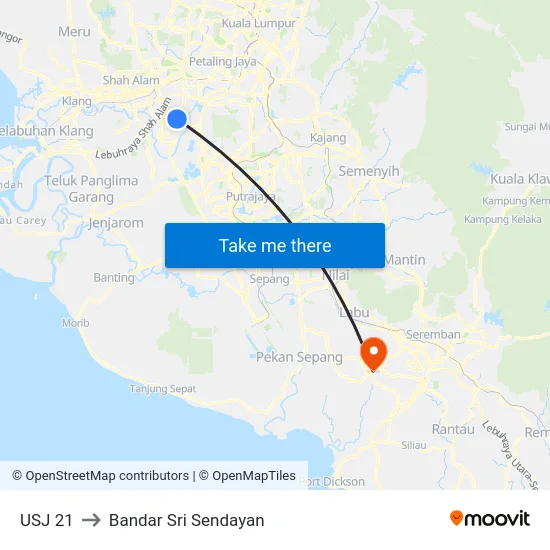 USJ 21 to Bandar Sri Sendayan map