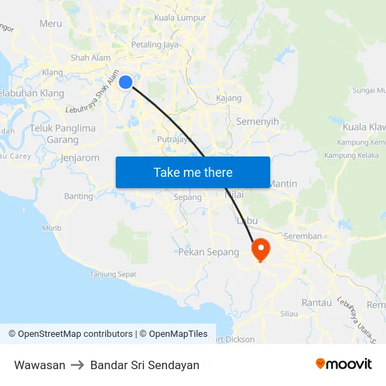 Wawasan to Bandar Sri Sendayan map