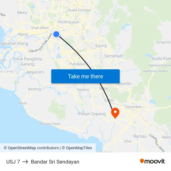 USJ 7 to Bandar Sri Sendayan map
