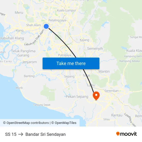 SS 15 to Bandar Sri Sendayan map