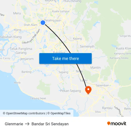 Glenmarie to Bandar Sri Sendayan map
