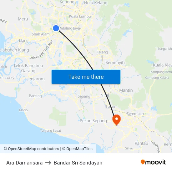Ara Damansara to Bandar Sri Sendayan map