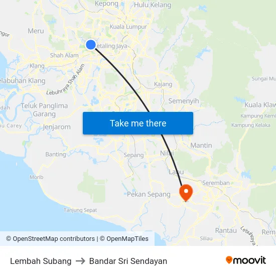 Lembah Subang to Bandar Sri Sendayan map