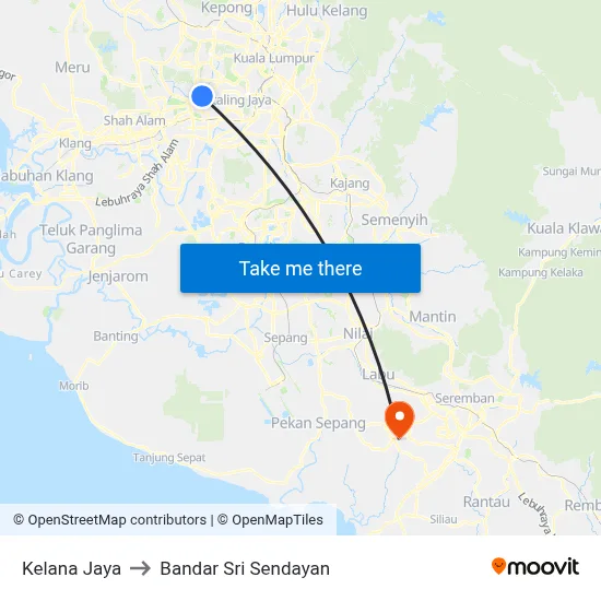 Kelana Jaya to Bandar Sri Sendayan map
