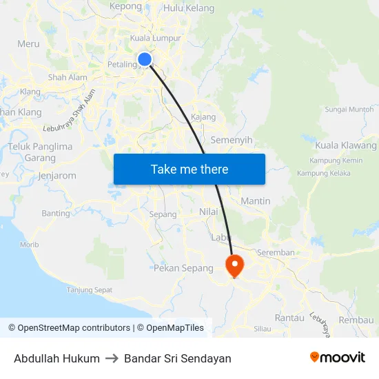 Abdullah Hukum to Bandar Sri Sendayan map