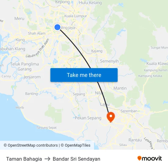 Taman Bahagia to Bandar Sri Sendayan map