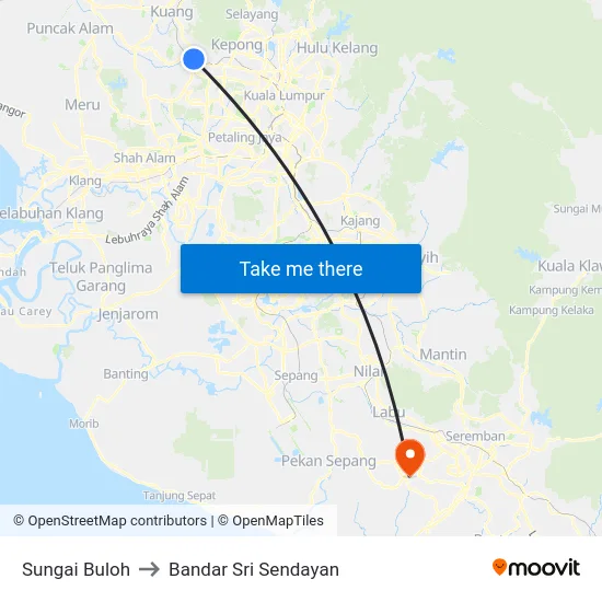 Sungai Buloh to Bandar Sri Sendayan map