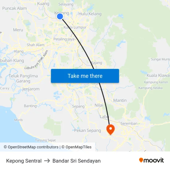 Kepong Sentral to Bandar Sri Sendayan map