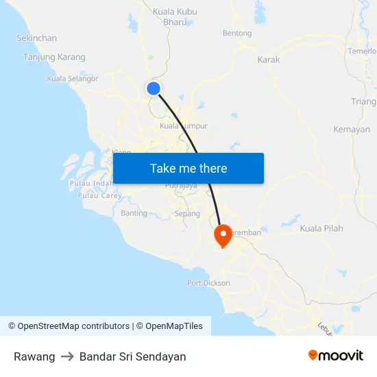 Rawang to Bandar Sri Sendayan map