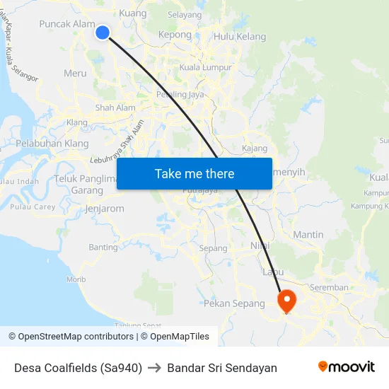 Desa Coalfields (Sa940) to Bandar Sri Sendayan map