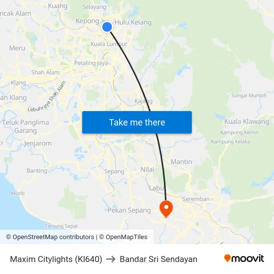 Maxim Citylights (Kl640) to Bandar Sri Sendayan map