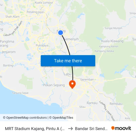 MRT Stadium Kajang, Pintu A (Kj822) to Bandar Sri Sendayan map