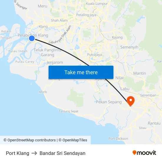 Port Klang to Bandar Sri Sendayan map