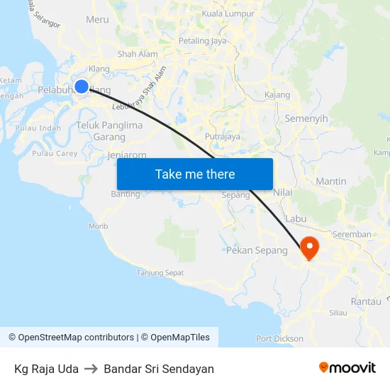 Kg Raja Uda to Bandar Sri Sendayan map