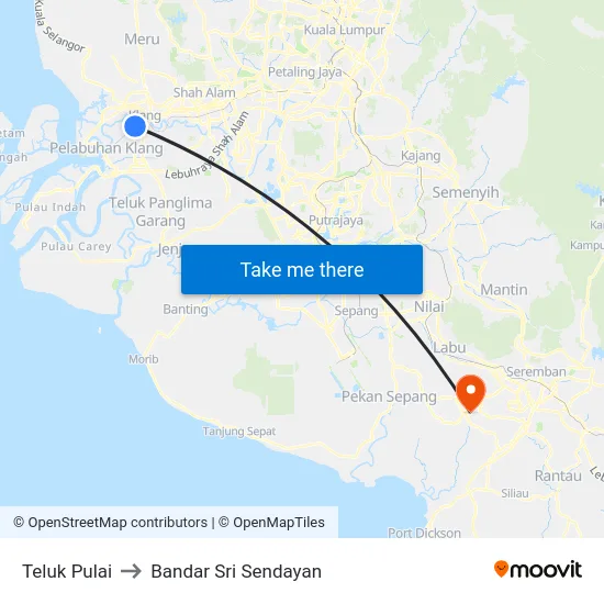 Teluk Pulai to Bandar Sri Sendayan map