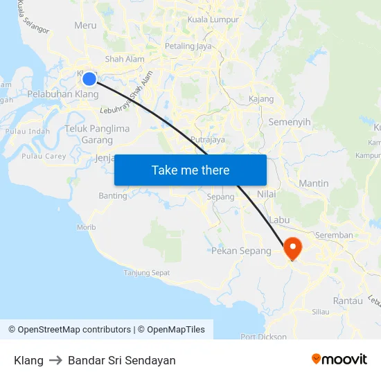 Klang to Bandar Sri Sendayan map