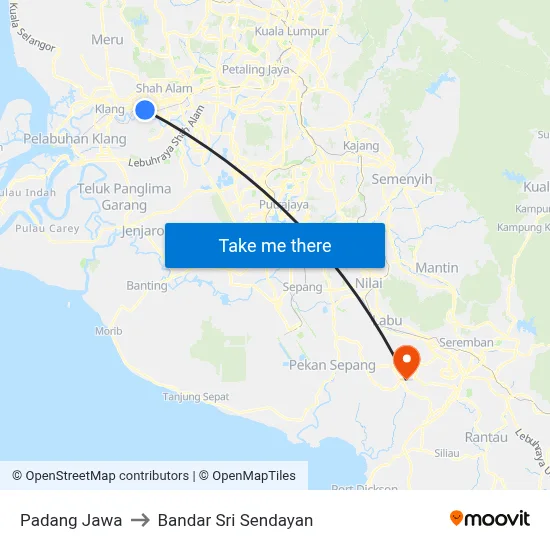 Padang Jawa to Bandar Sri Sendayan map