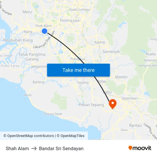 Shah Alam to Bandar Sri Sendayan map