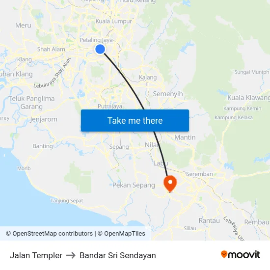 Jalan Templer to Bandar Sri Sendayan map