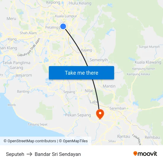 Seputeh to Bandar Sri Sendayan map