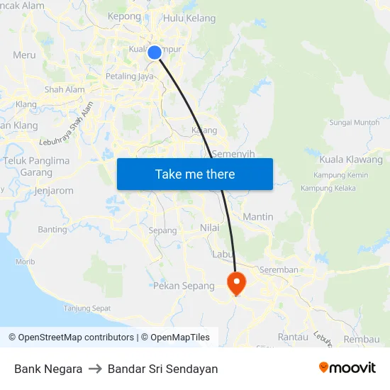 Bank Negara to Bandar Sri Sendayan map