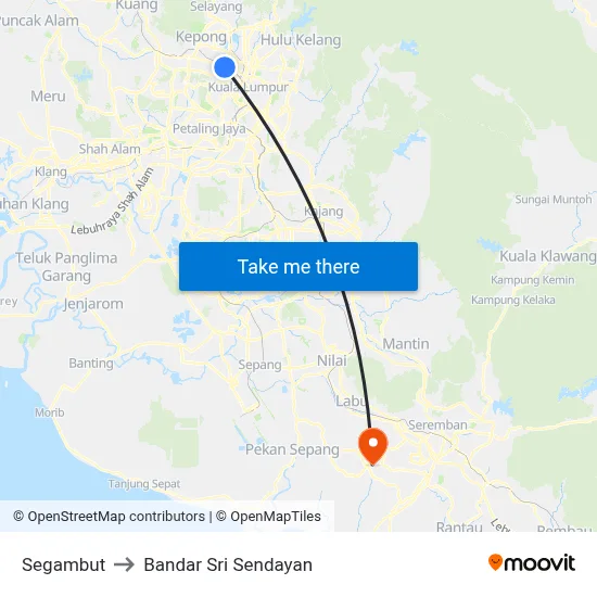Segambut to Bandar Sri Sendayan map