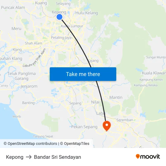 Kepong to Bandar Sri Sendayan map