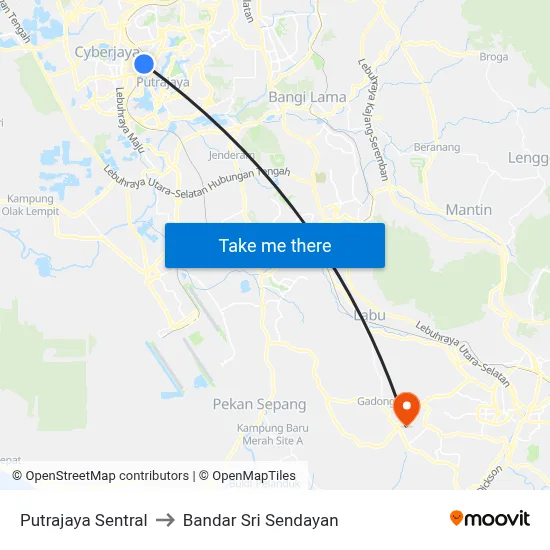 Putrajaya Sentral to Bandar Sri Sendayan map