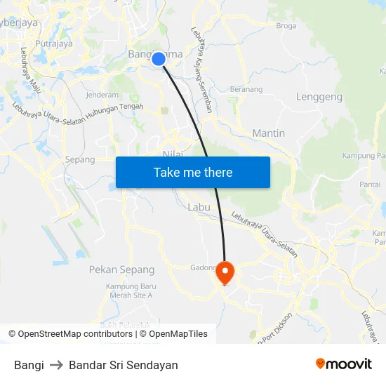 Bangi to Bandar Sri Sendayan map