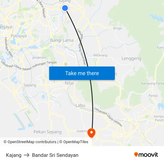 Kajang to Bandar Sri Sendayan map