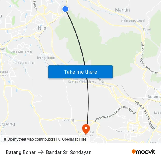 Batang Benar to Bandar Sri Sendayan map