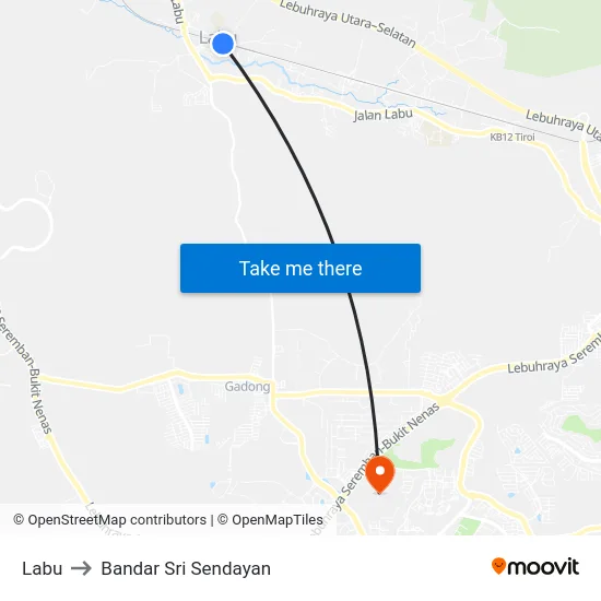 Labu to Bandar Sri Sendayan map