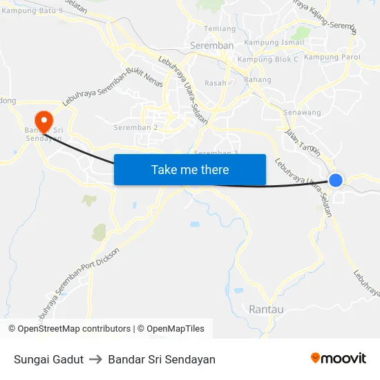 Sungai Gadut to Bandar Sri Sendayan map