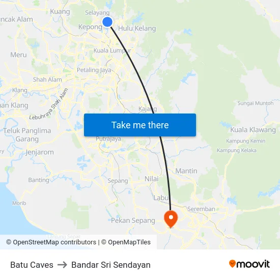 Batu Caves to Bandar Sri Sendayan map