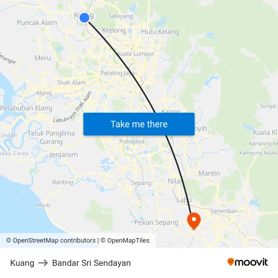 Kuang to Bandar Sri Sendayan map