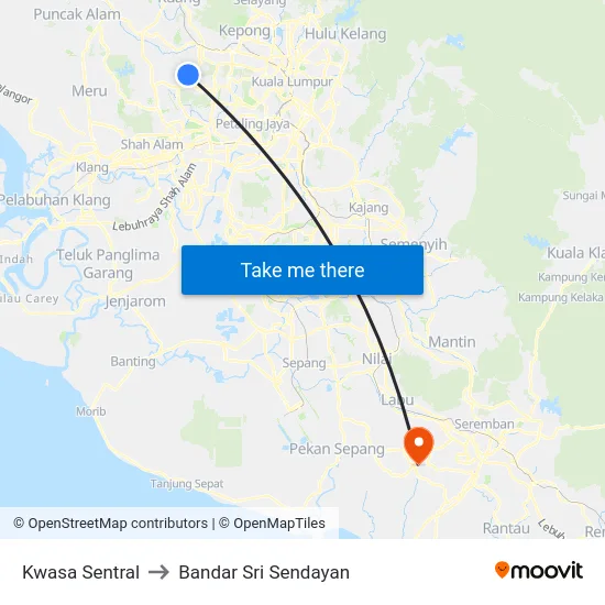 Kwasa Sentral to Bandar Sri Sendayan map