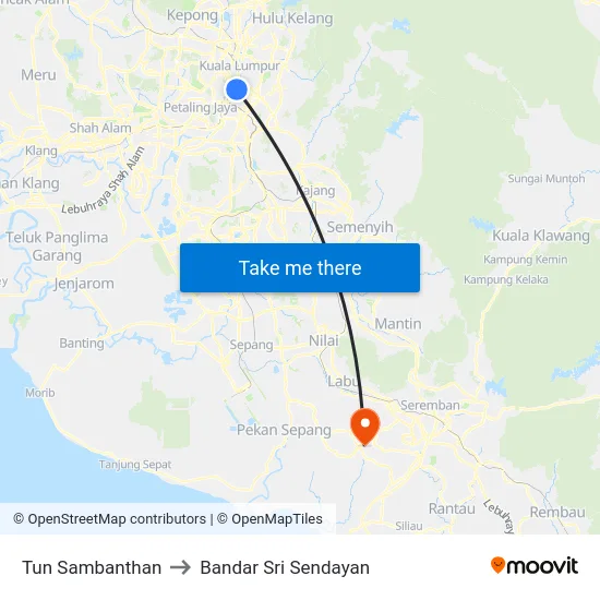 Tun Sambanthan to Bandar Sri Sendayan map