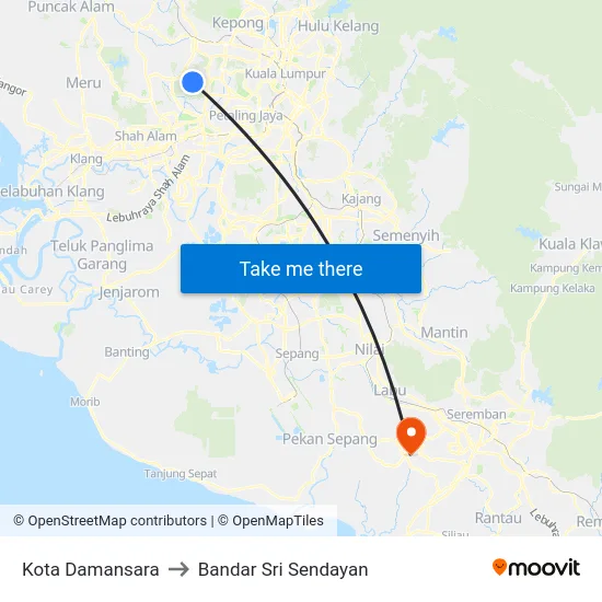 Kota Damansara to Bandar Sri Sendayan map