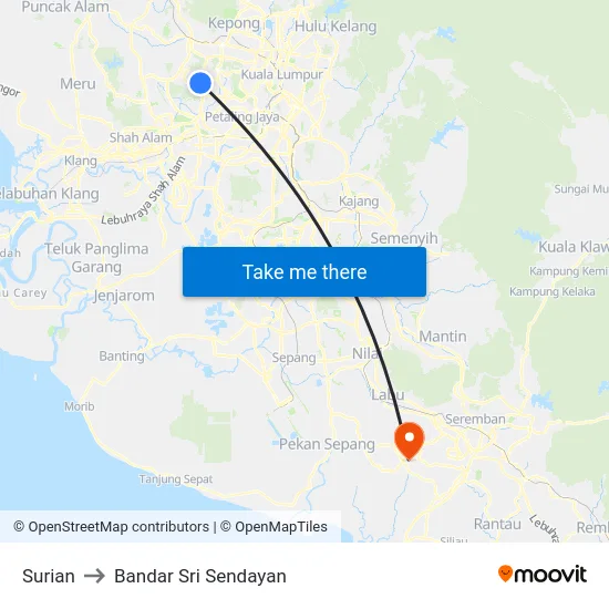 Surian to Bandar Sri Sendayan map