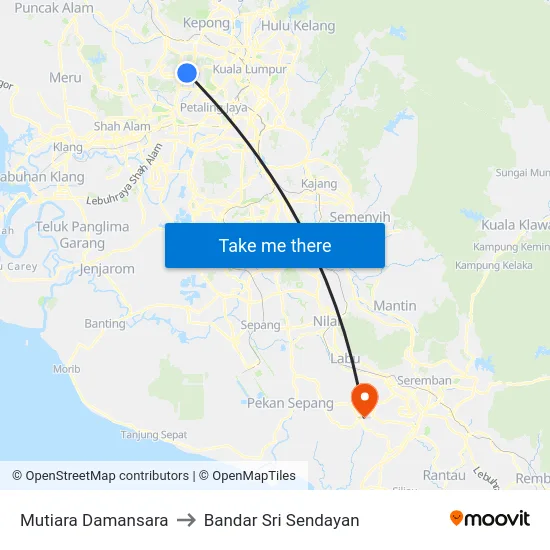 Mutiara Damansara to Bandar Sri Sendayan map