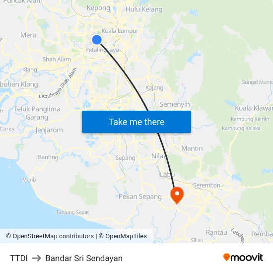TTDI to Bandar Sri Sendayan map