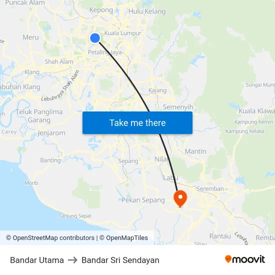 Bandar Utama to Bandar Sri Sendayan map