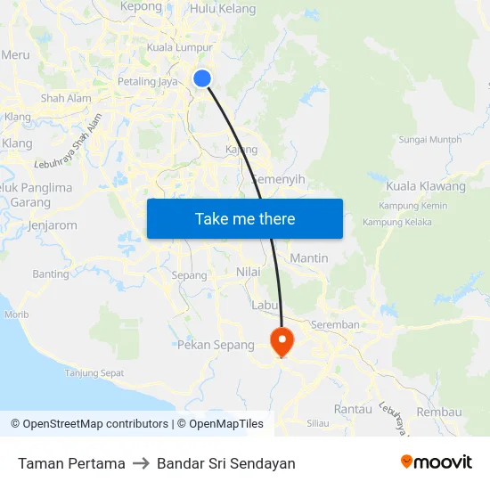 Taman Pertama to Bandar Sri Sendayan map
