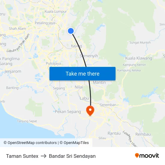 Taman Suntex to Bandar Sri Sendayan map