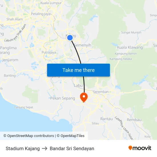 Stadium Kajang to Bandar Sri Sendayan map